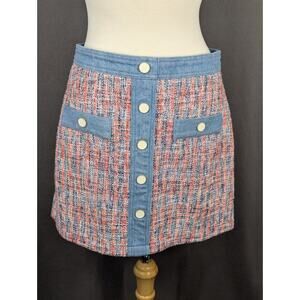 House Of Harlow 1960 Skirt Size 10 Blue Red Plaid Button Details